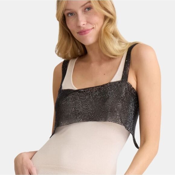 Steve Madden Madden NYC Rhinestone Mesh Topper- Black - Picture 2 of 10